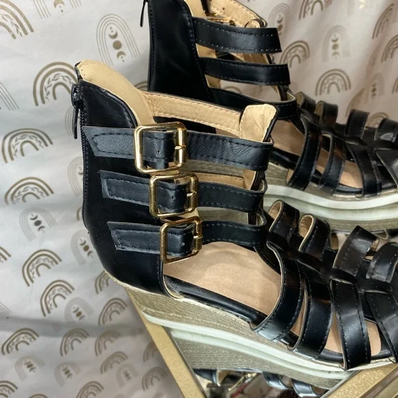 Chic Black Strappy Wedge Sandals - Picture 2 of 12